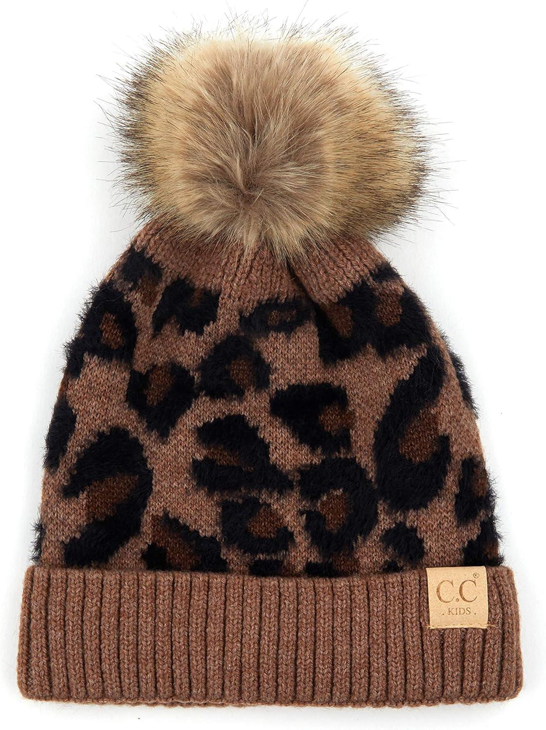 imageCC Exclusives Solid Ribbed Kids Beanie Hat with Faux Fur Pom KIDS43KIDS2061Leopardmocha