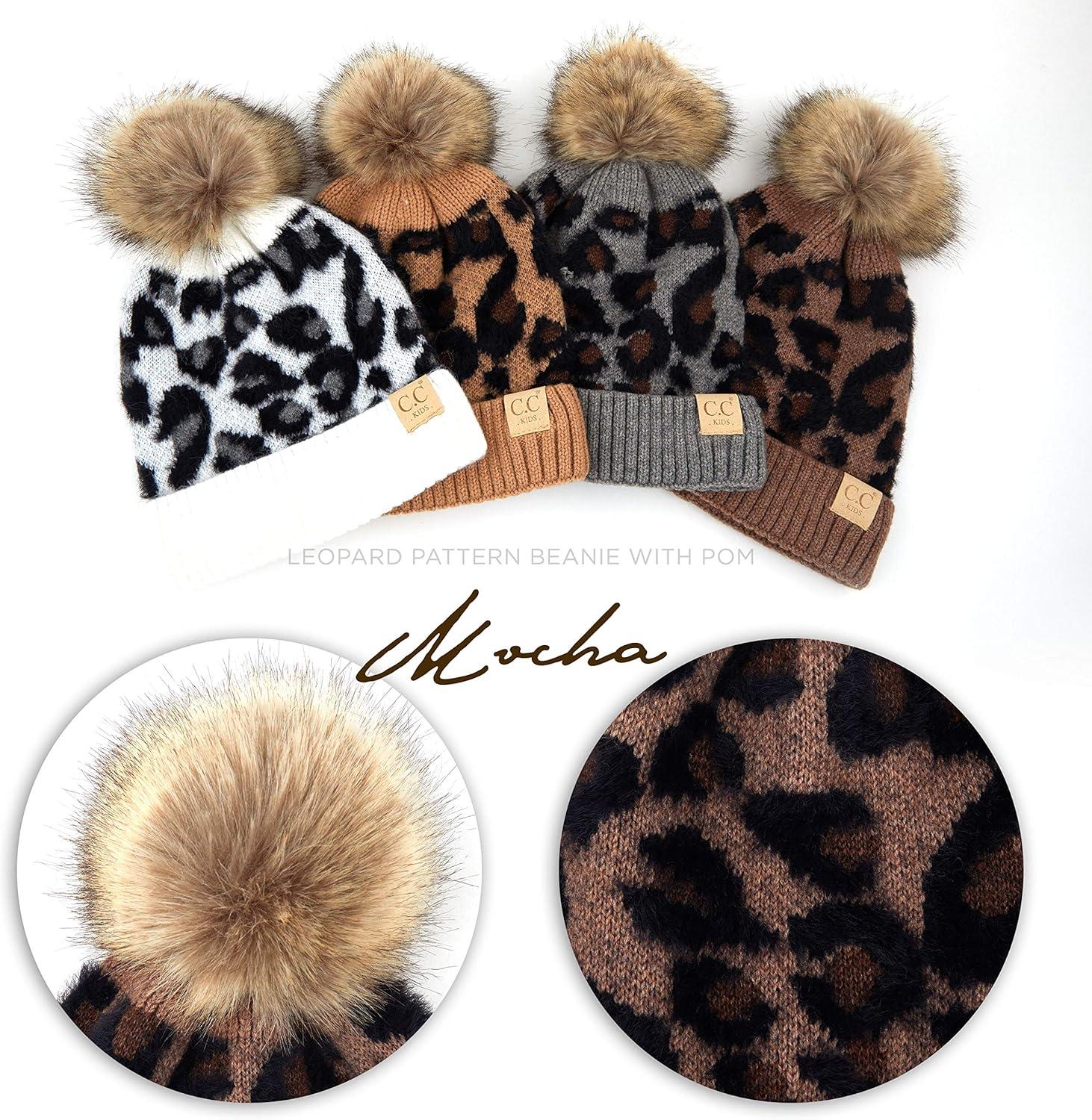 imageCC Exclusives Solid Ribbed Kids Beanie Hat with Faux Fur Pom KIDS43KIDS2061Leopardmocha