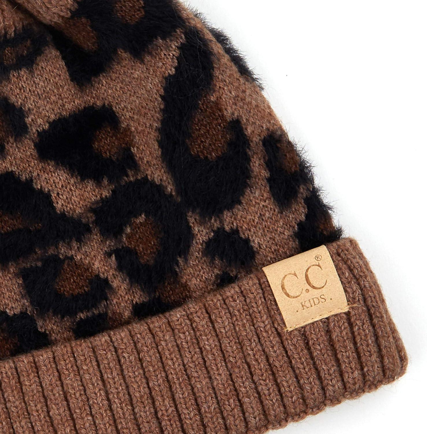 imageCC Exclusives Solid Ribbed Kids Beanie Hat with Faux Fur Pom KIDS43KIDS2061Leopardmocha