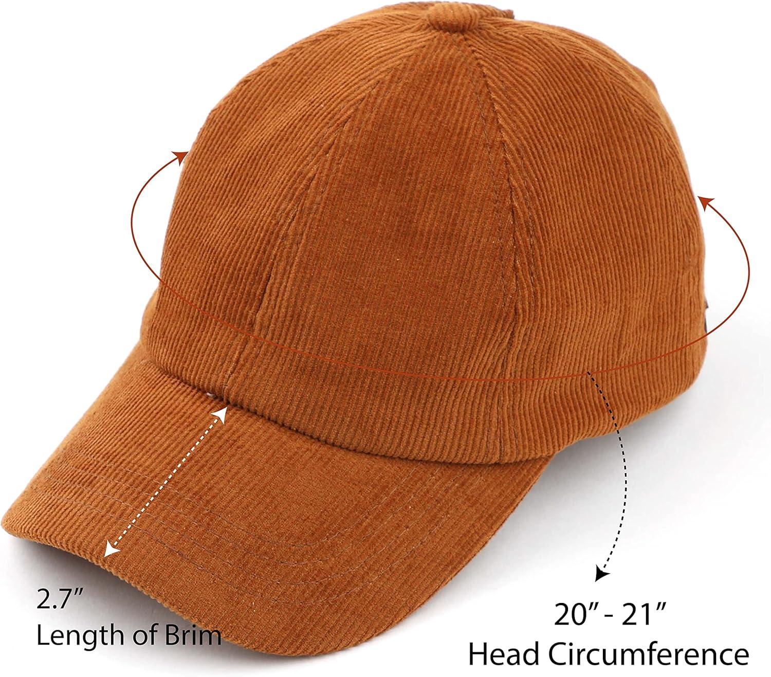 imageCC Exclusives Stone Washed Corduroy CrissCross Ponytail Baseball Cap for Women Adjustable High Bun HatCamel