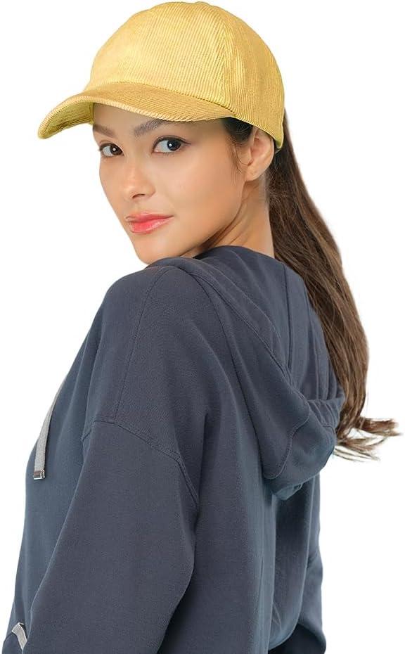 imageCC Exclusives Stone Washed Corduroy CrissCross Ponytail Baseball Cap for Women Adjustable High Bun HatStone Washed  Honey Mustard