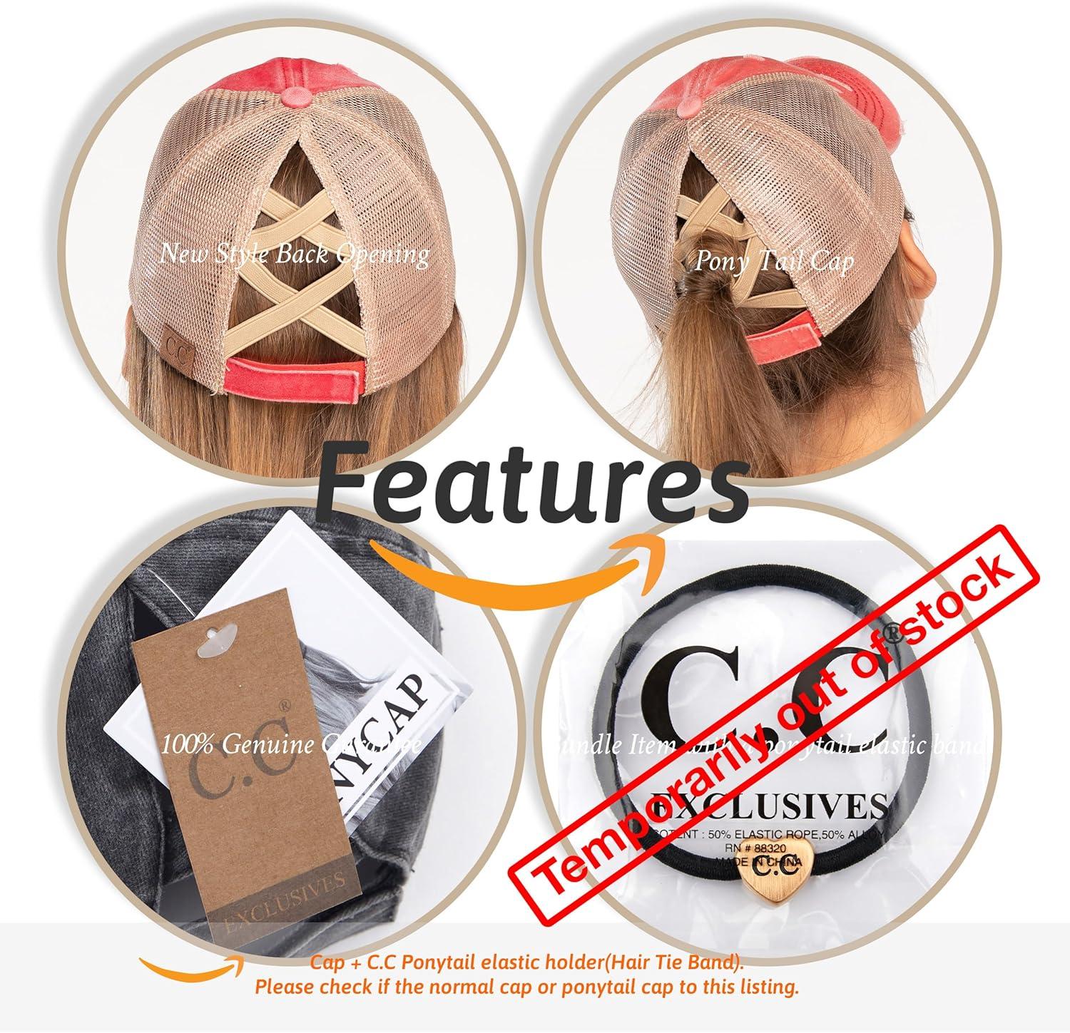 imageCC Exclusives Stone Washed Corduroy CrissCross Ponytail Baseball Cap for Women Adjustable High Bun HatTaupe