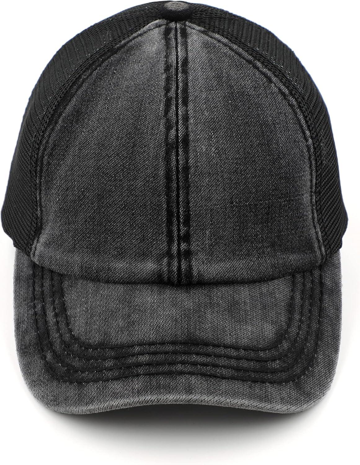 imageCC Exclusives Washed Distressed Cotton Denim CrissCross Ponytail Hat Baseball Cap BT1009Black