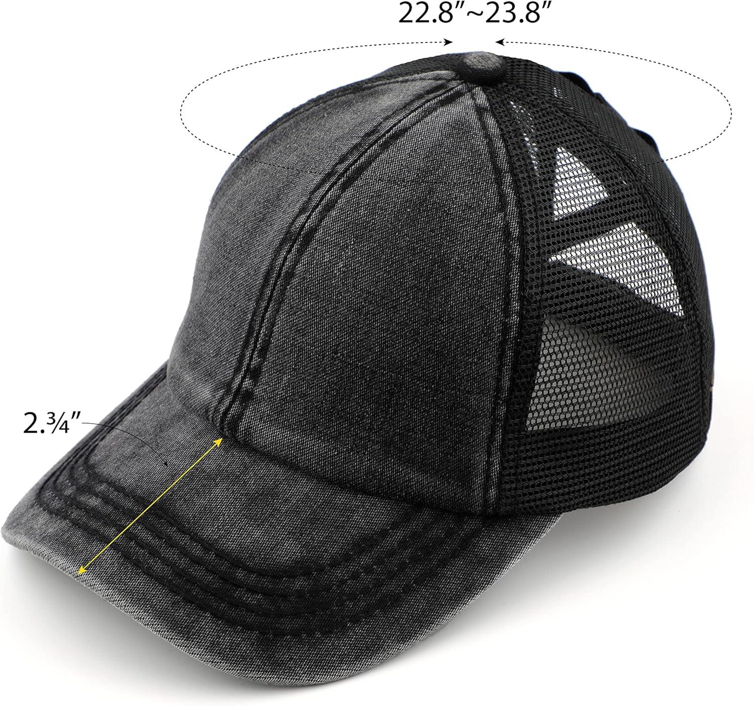 imageCC Exclusives Washed Distressed Cotton Denim CrissCross Ponytail Hat Baseball Cap BT1009Black