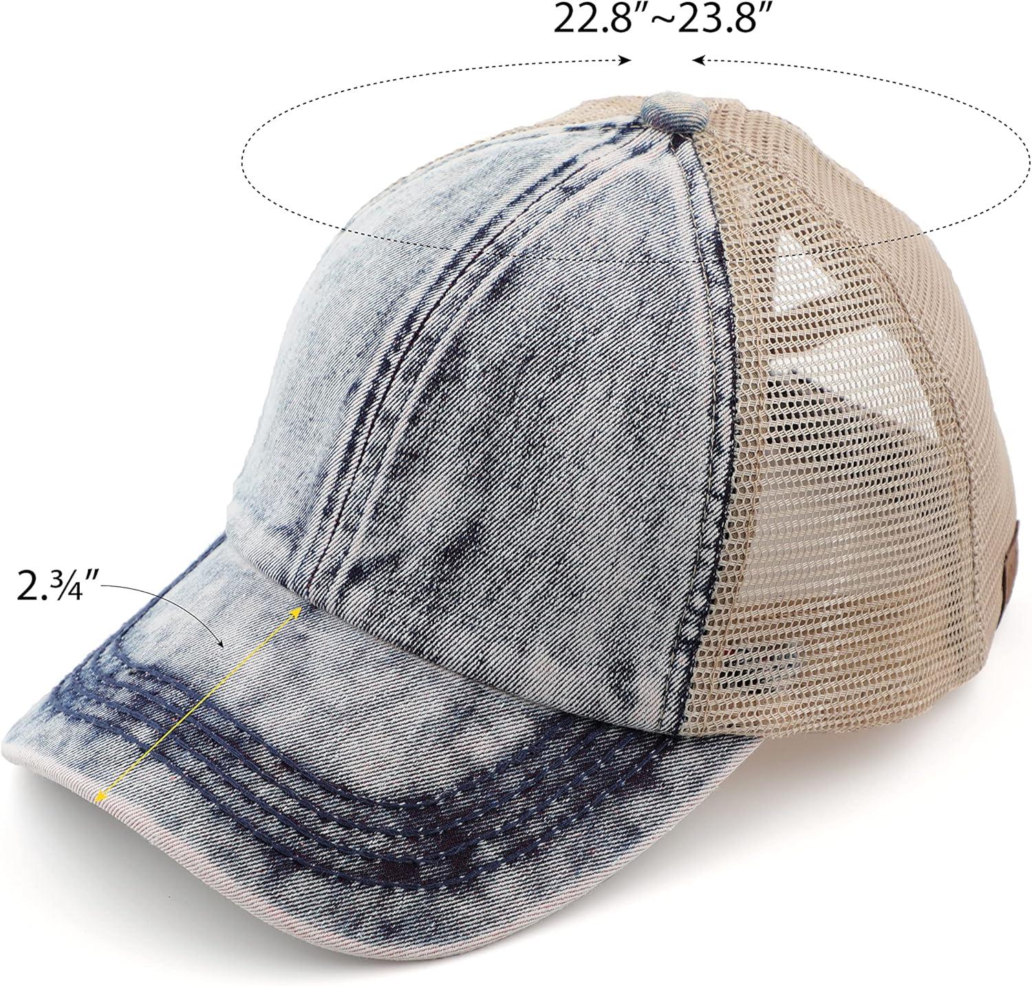 imageCC Exclusives Washed Distressed Cotton Denim CrissCross Ponytail Hat Baseball Cap BT1009Denim