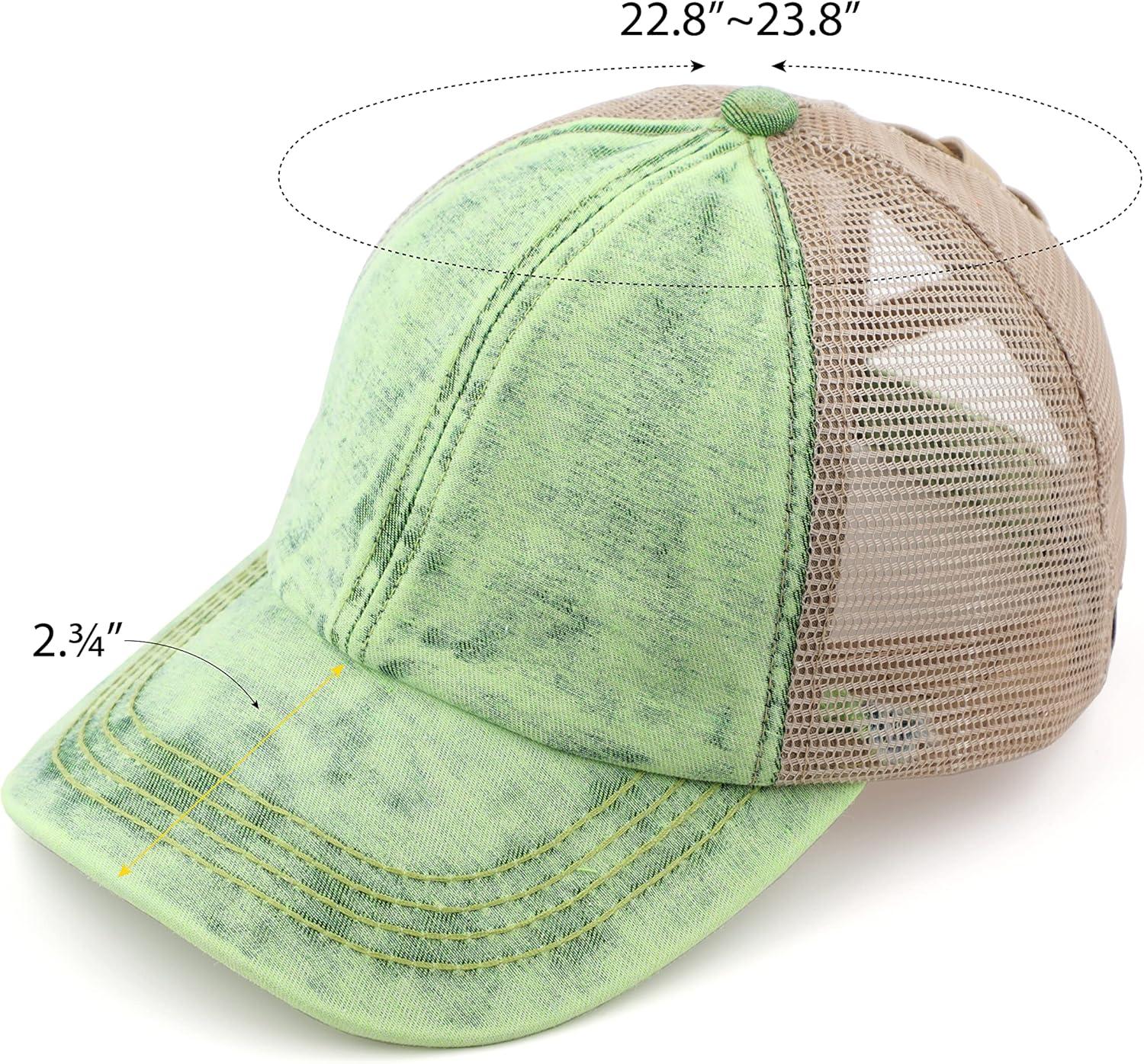 imageCC Exclusives Washed Distressed Cotton Denim CrissCross Ponytail Hat Baseball Cap BT1009Lime