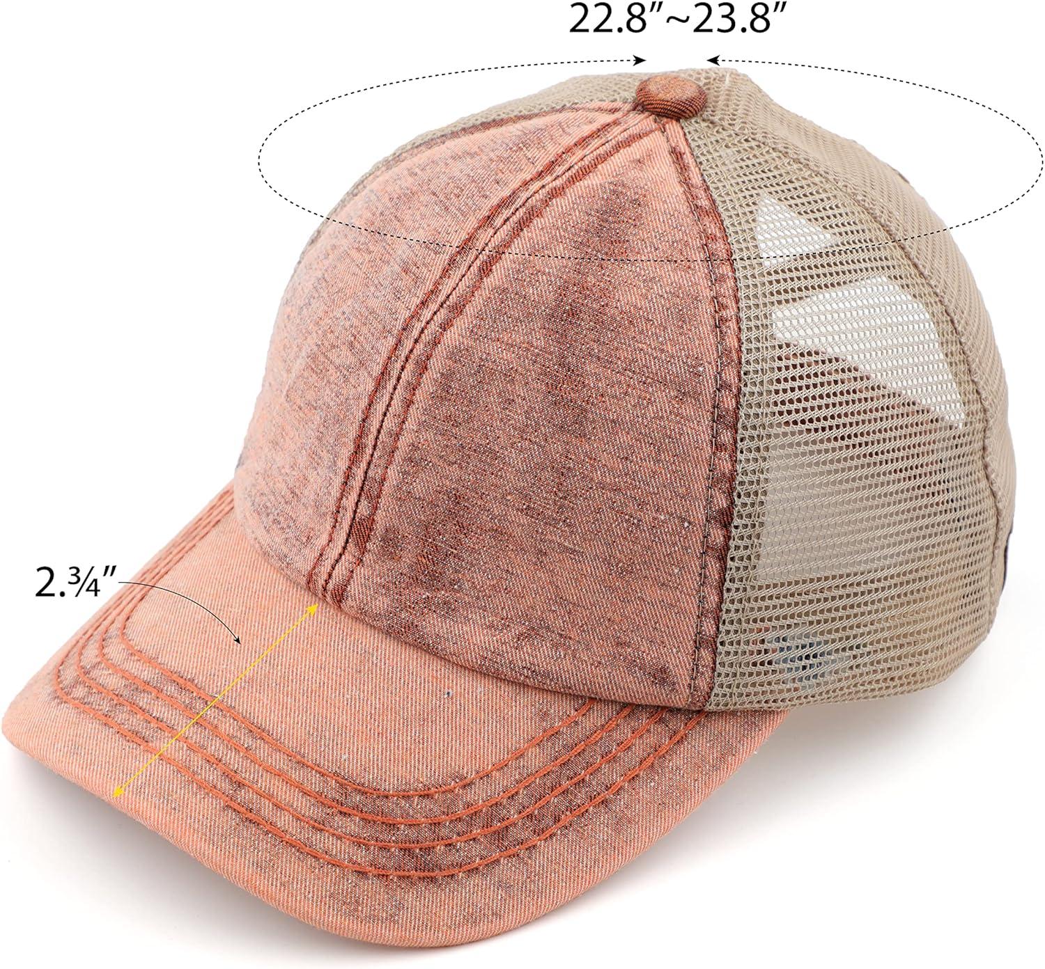 imageCC Exclusives Washed Distressed Cotton Denim CrissCross Ponytail Hat Baseball Cap BT1009Orange