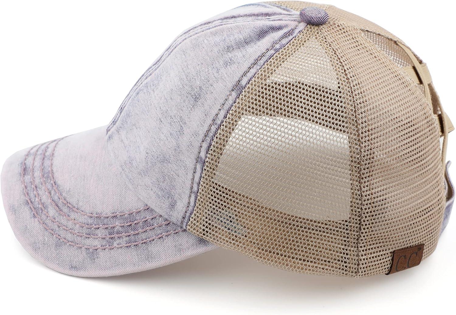 imageCC Exclusives Washed Distressed Cotton Denim CrissCross Ponytail Hat Baseball Cap BT1009Purple
