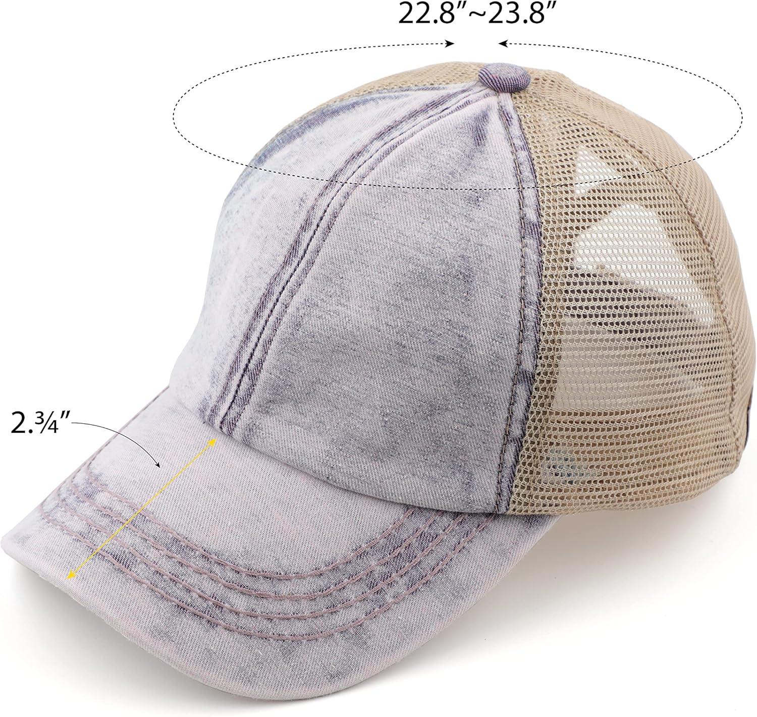imageCC Exclusives Washed Distressed Cotton Denim CrissCross Ponytail Hat Baseball Cap BT1009Purple