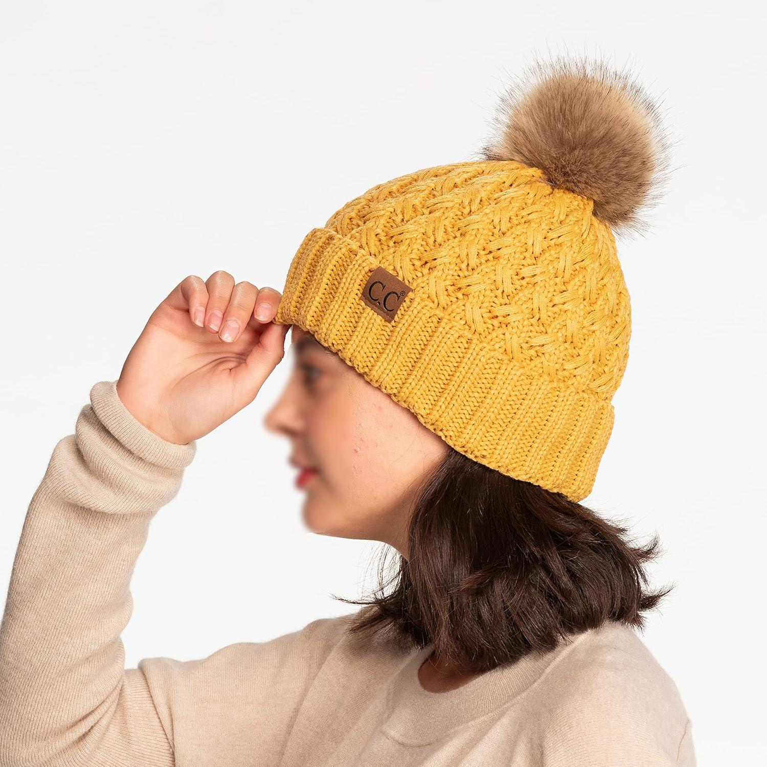 imageCC Exclusives Womens Winter Seed Stitched Confetti Pom Beanie Hat HAT1816HAT2214HAT2085HAT3841A Lattice Crossover Stitchhoney Mustard