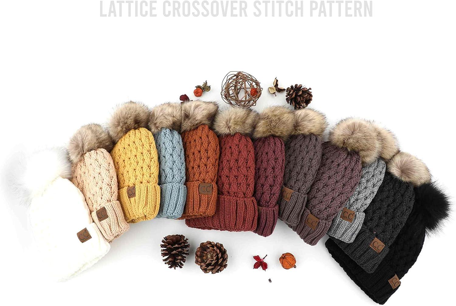imageCC Exclusives Womens Winter Seed Stitched Confetti Pom Beanie Hat HAT1816HAT2214HAT2085HAT3841A Lattice Crossover Stitchivory