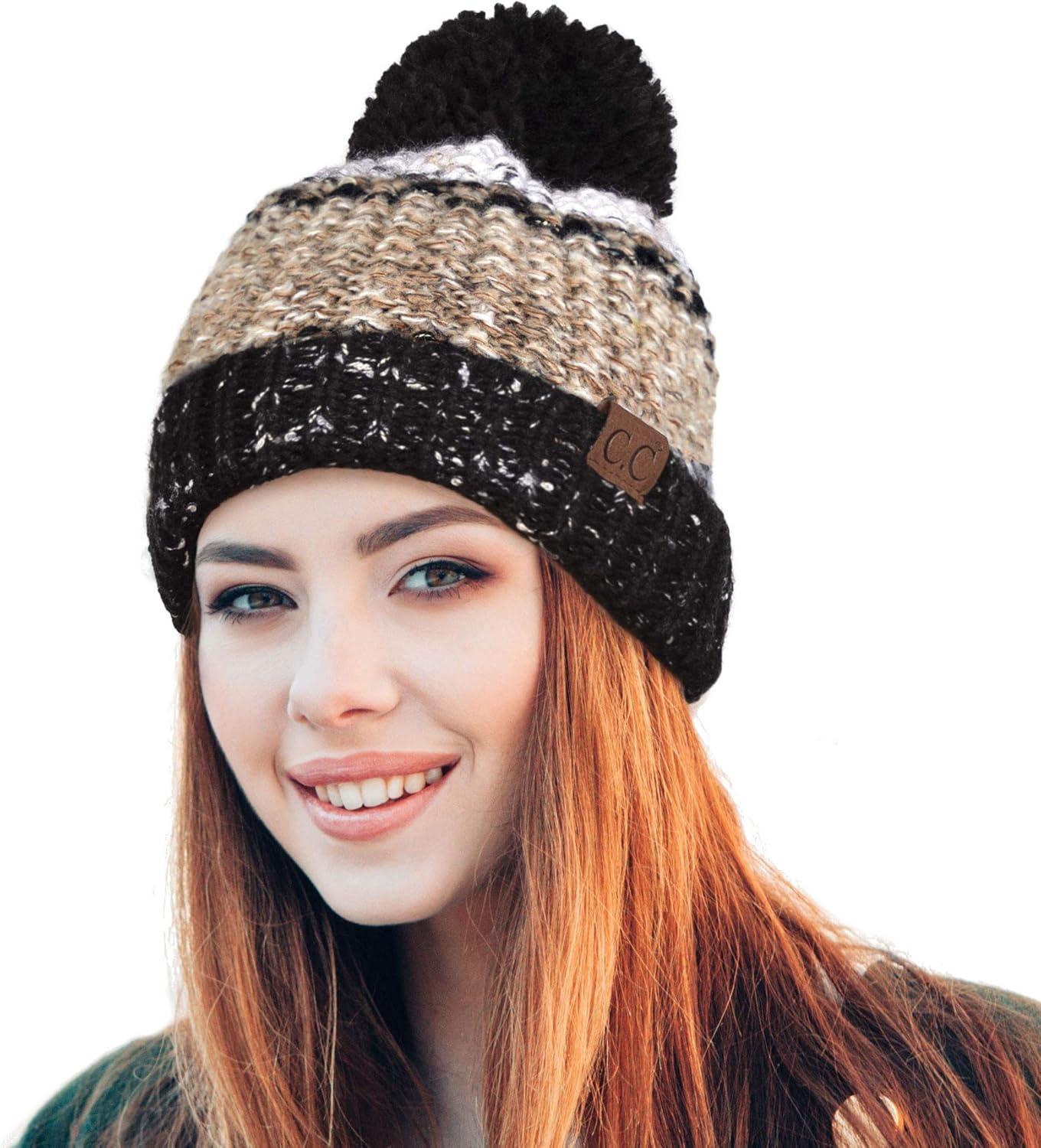 imageCC Exclusives Womens Winter Seed Stitched Confetti Pom Beanie Hat HAT1816HAT2214HAT2085HAT3841Black Taupe