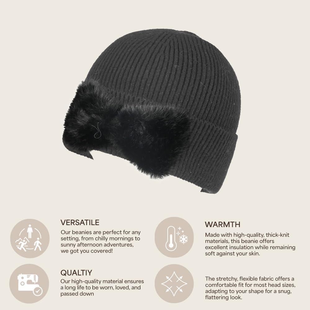 imageCC Faux Fur Bow Winter Beanie for WomenBlack