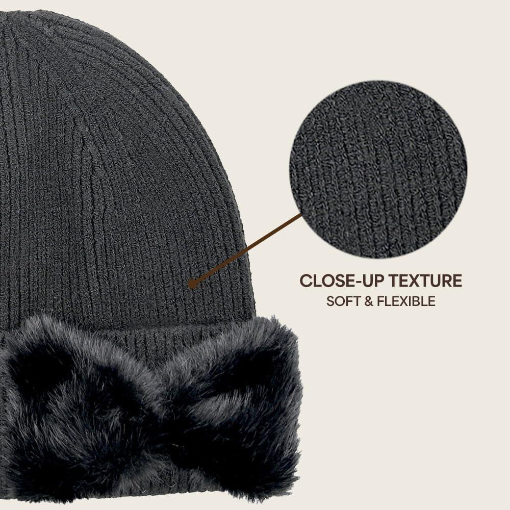 imageCC Faux Fur Bow Winter Beanie for WomenBlack