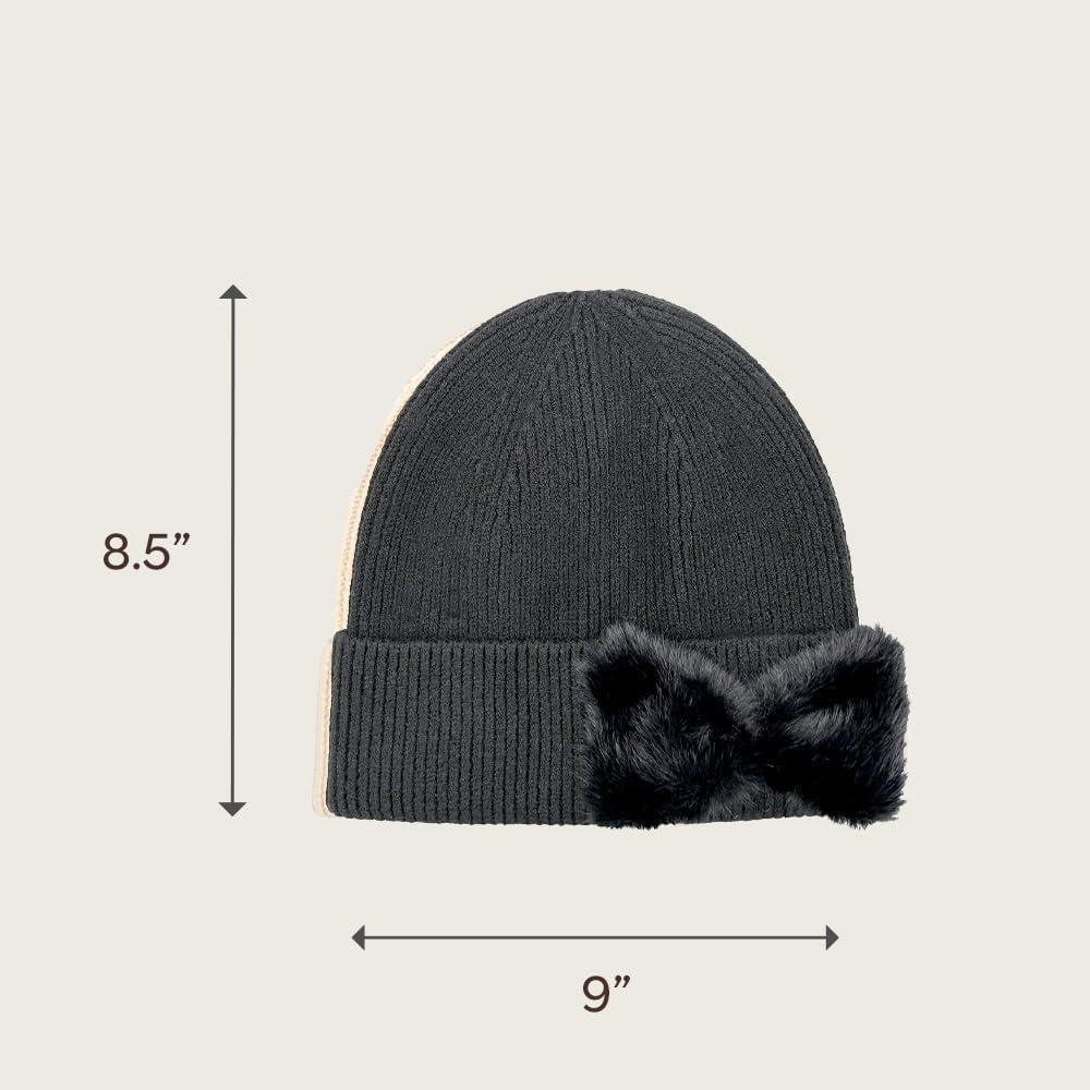 imageCC Faux Fur Bow Winter Beanie for WomenBlack
