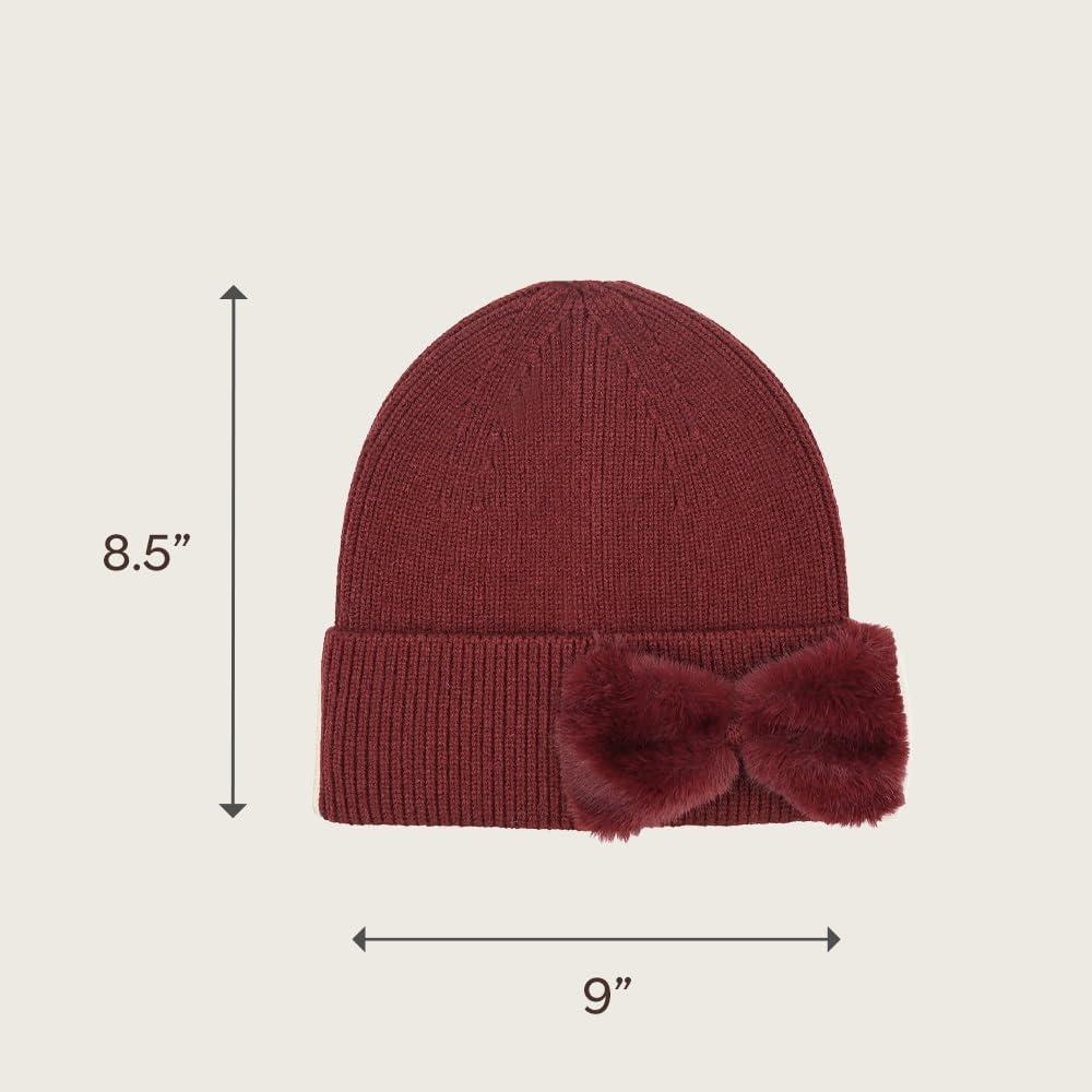 imageCC Faux Fur Bow Winter Beanie for WomenBurgundy
