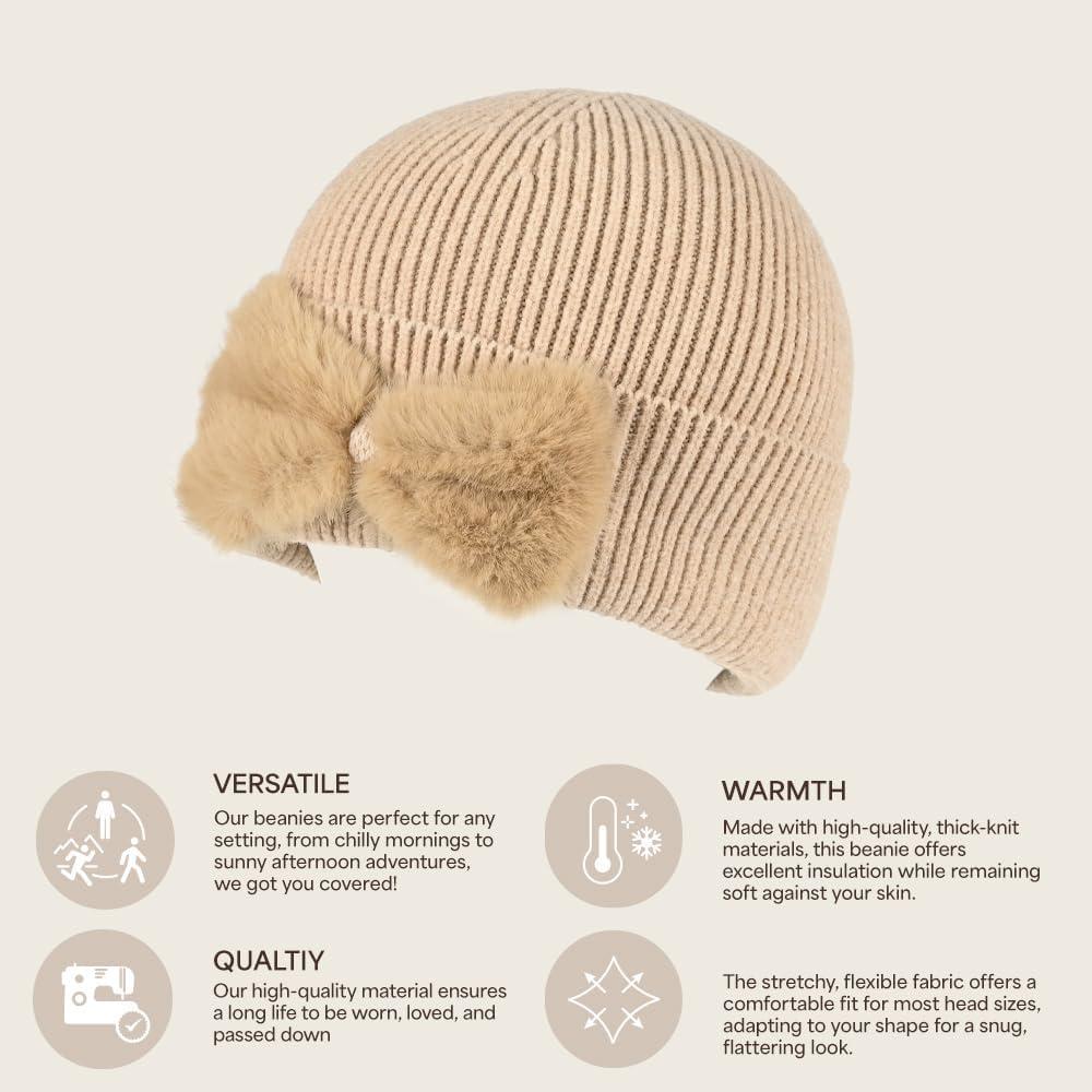 imageCC Faux Fur Bow Winter Beanie for WomenCamel