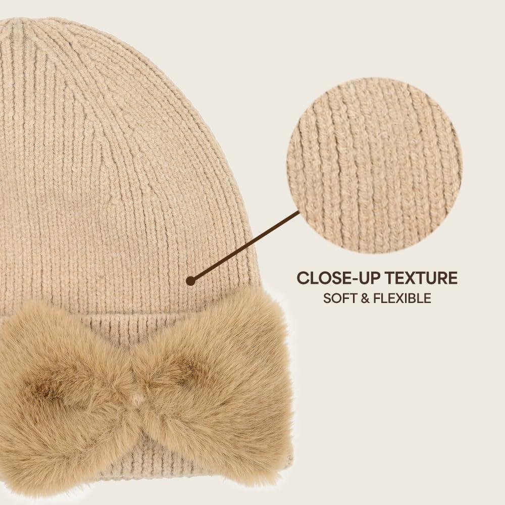 imageCC Faux Fur Bow Winter Beanie for WomenCamel
