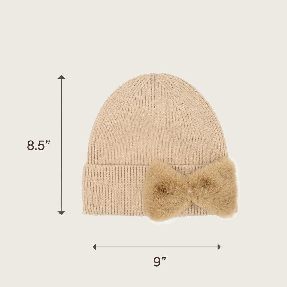 imageCC Faux Fur Bow Winter Beanie for WomenCamel