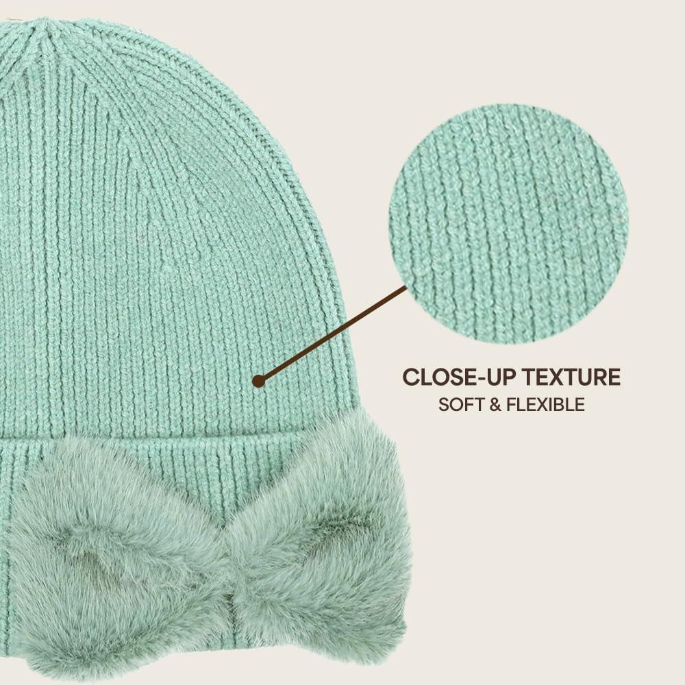 imageCC Faux Fur Bow Winter Beanie for WomenDusty Mint