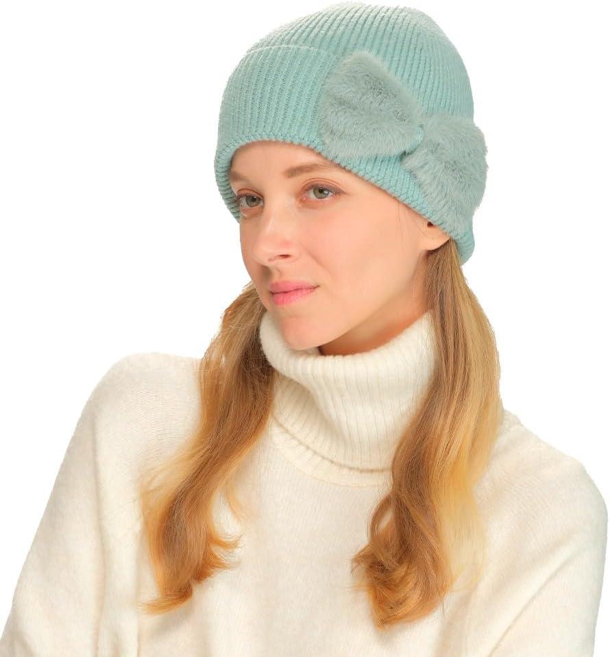 imageCC Faux Fur Bow Winter Beanie for WomenDusty Mint