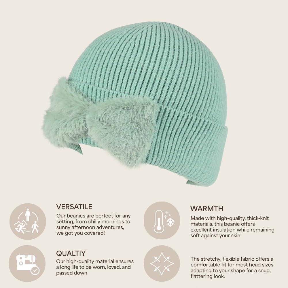 imageCC Faux Fur Bow Winter Beanie for WomenDusty Mint