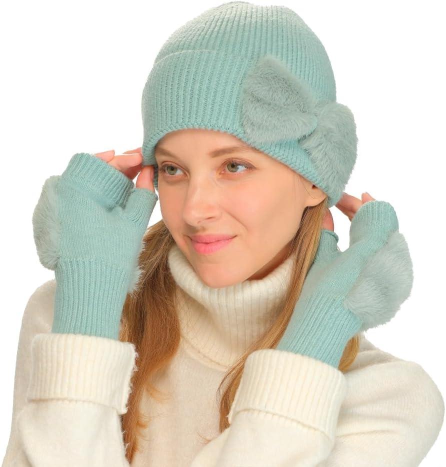 imageCC Faux Fur Bow Winter Beanie for WomenDusty Mint