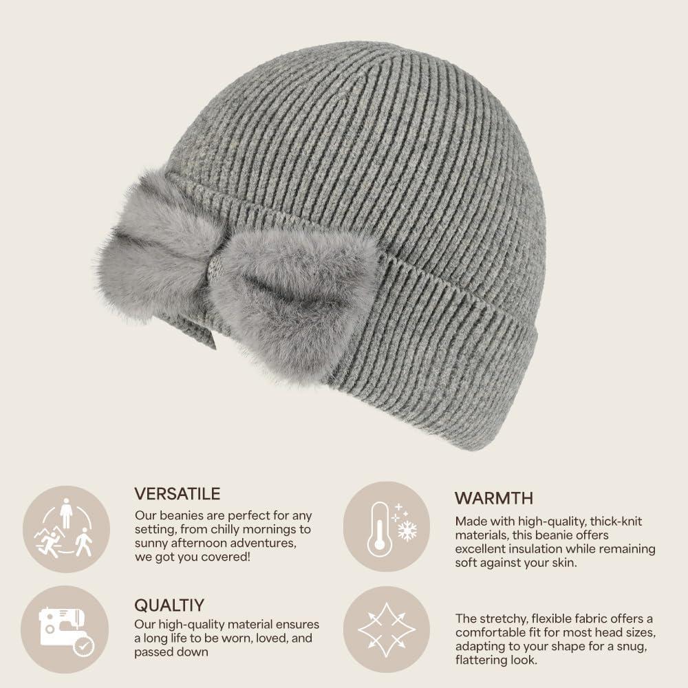 imageCC Faux Fur Bow Winter Beanie for WomenGrey