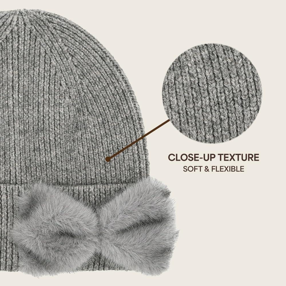 imageCC Faux Fur Bow Winter Beanie for WomenGrey