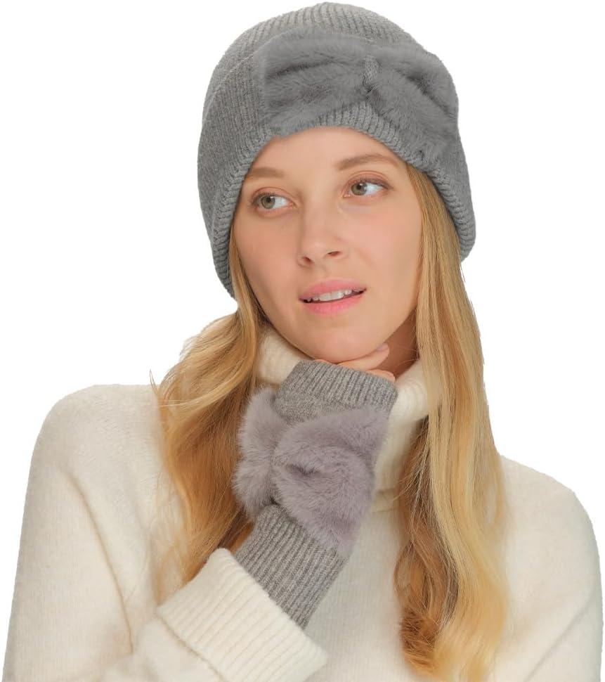 imageCC Faux Fur Bow Winter Beanie for WomenGrey
