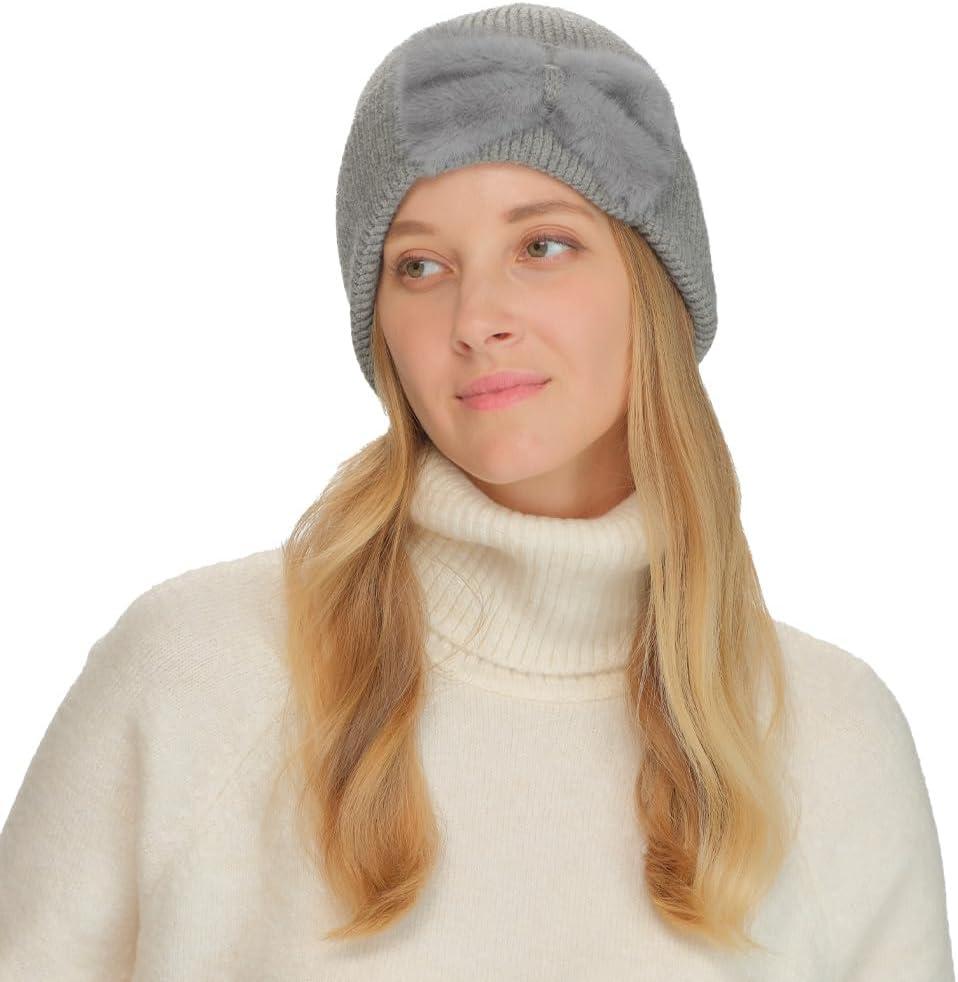 imageCC Faux Fur Bow Winter Beanie for WomenGrey