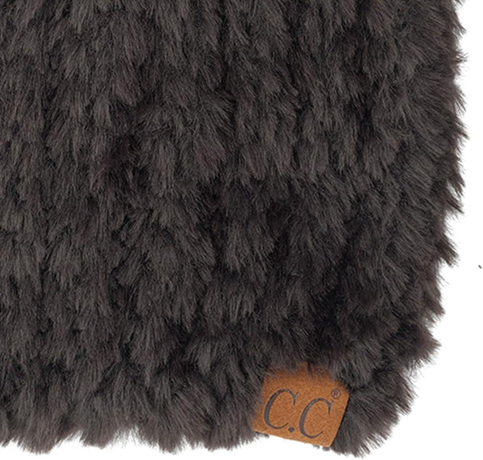 imageCC Faux Fur Pom Beanie for Women  Stretchable Soft Warm Knit Winter Skully Hat with Faux Fur PomBlack