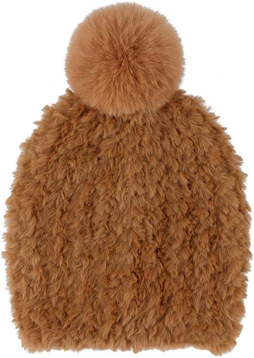 imageCC Faux Fur Pom Beanie for Women  Stretchable Soft Warm Knit Winter Skully Hat with Faux Fur PomChbrown