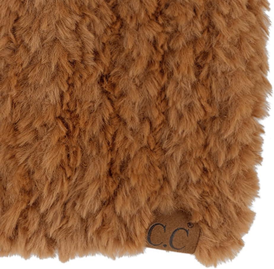 imageCC Faux Fur Pom Beanie for Women  Stretchable Soft Warm Knit Winter Skully Hat with Faux Fur PomChbrown
