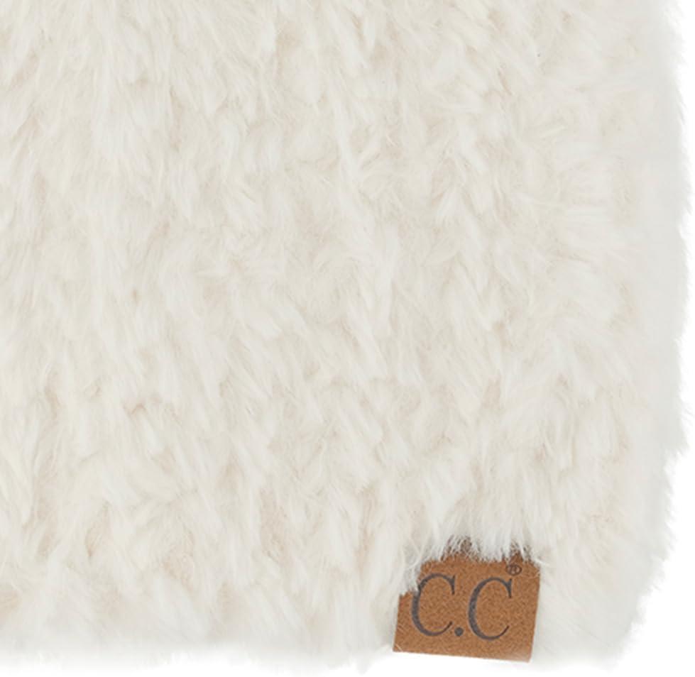 imageCC Faux Fur Pom Beanie for Women  Stretchable Soft Warm Knit Winter Skully Hat with Faux Fur PomIvory
