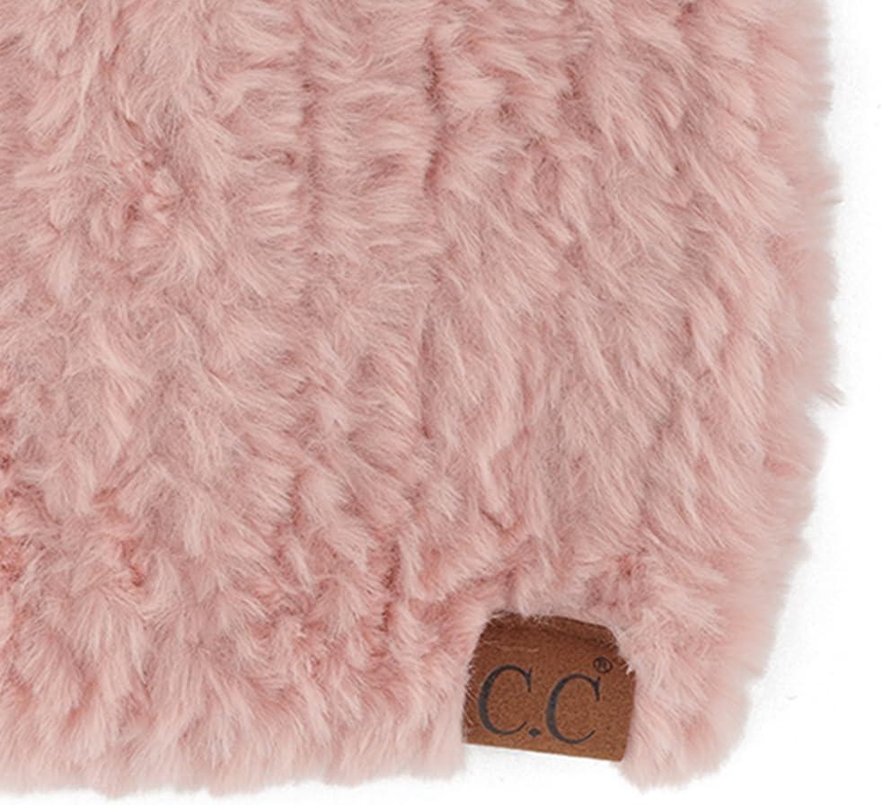 imageCC Faux Fur Pom Beanie for Women  Stretchable Soft Warm Knit Winter Skully Hat with Faux Fur PomRose