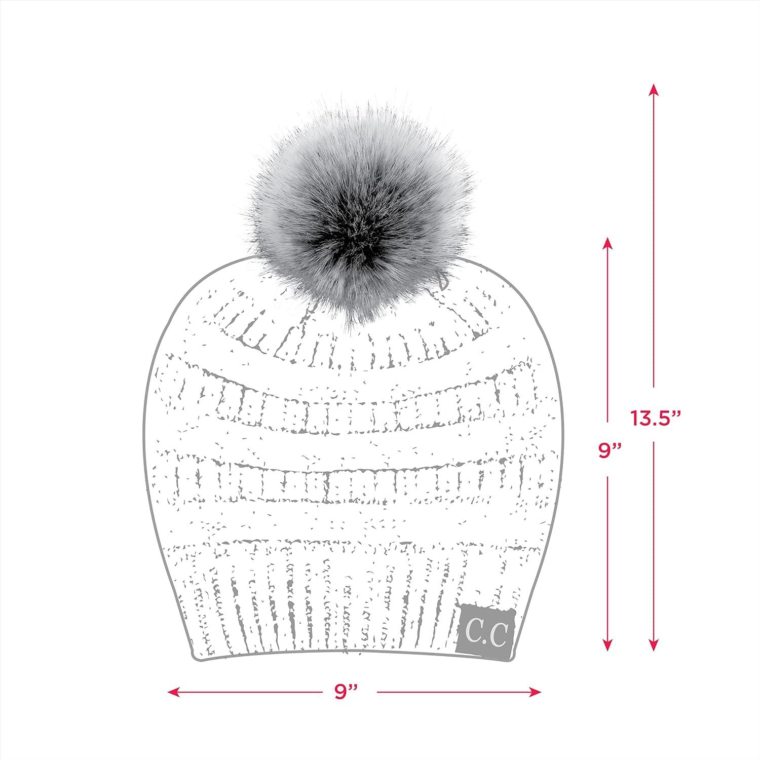 imageCC Fur Pom Winter Fall Trendy Chunky Stretchy Cable Knit Beanie HatSnuggly Soft Sand Stone