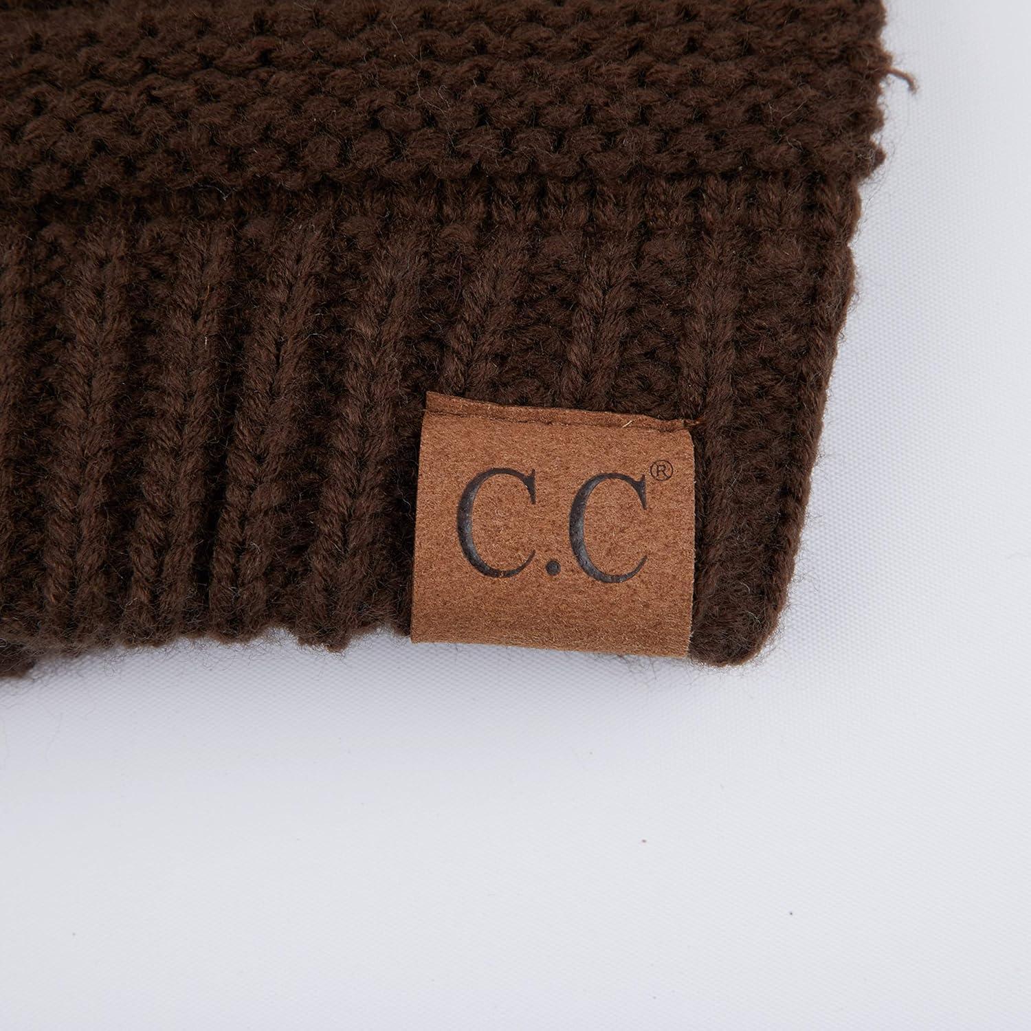 imageCC Fur Pom Winter Fall Trendy Chunky Stretchy Cable Knit Beanie HatSolid Brown