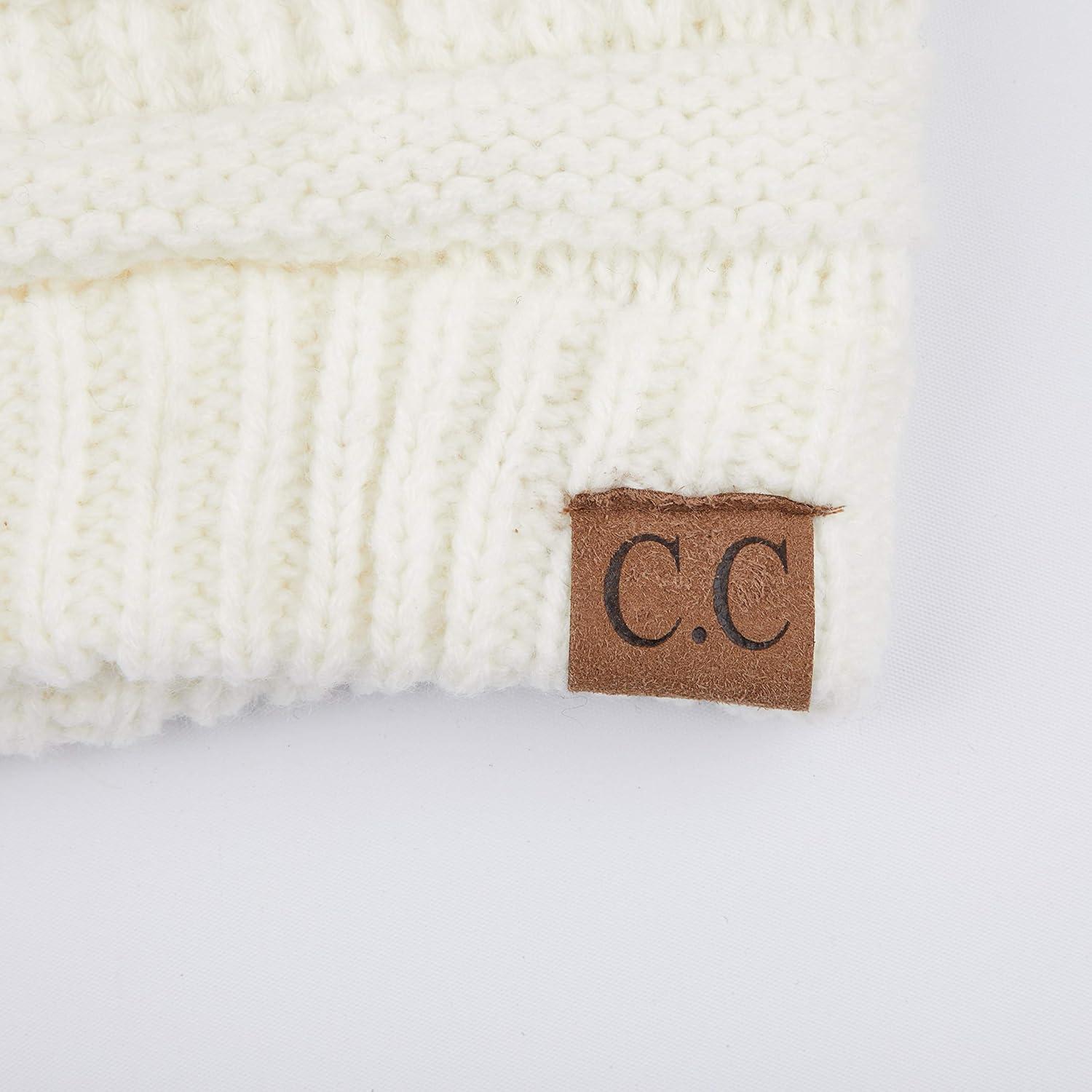imageCC Fur Pom Winter Fall Trendy Chunky Stretchy Cable Knit Beanie HatSolid Ivory
