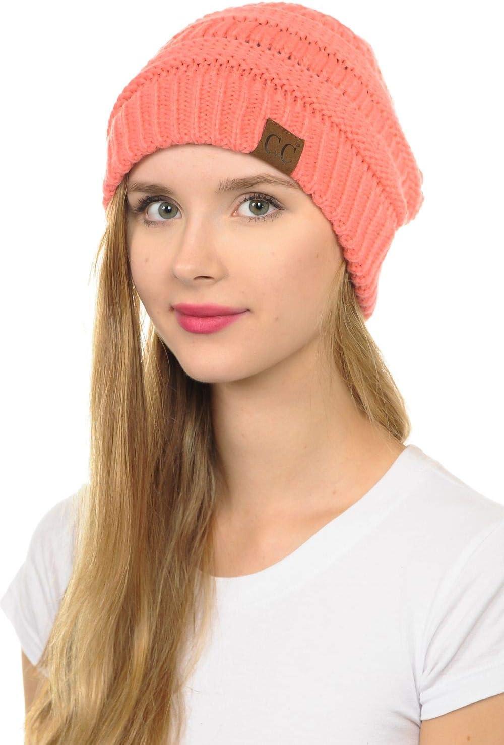 imageCC Hat43 Thick Warm Cap Hat Skully Faux Fur Pom Pom Cable Knit Beanie 2 PackCoral