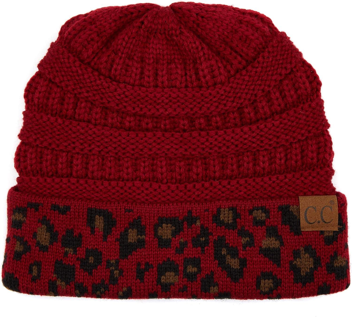 imageCC Hatsandscarf CC Exclusives Solid Color Beanie Tail Hat0 Leopard Burgundy