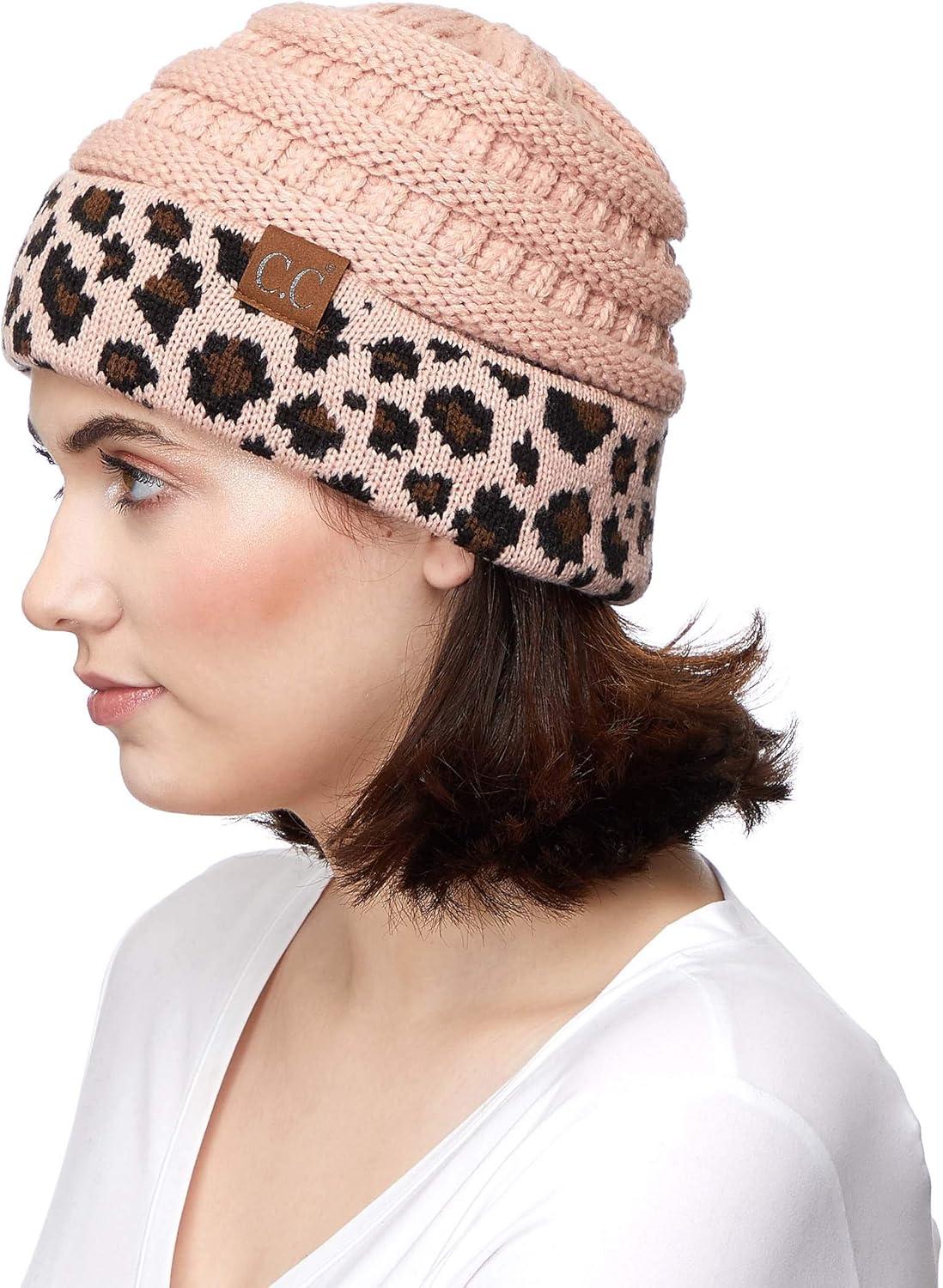 imageCC Hatsandscarf CC Exclusives Solid Color Beanie Tail Hat0 Leopard Indi Pink