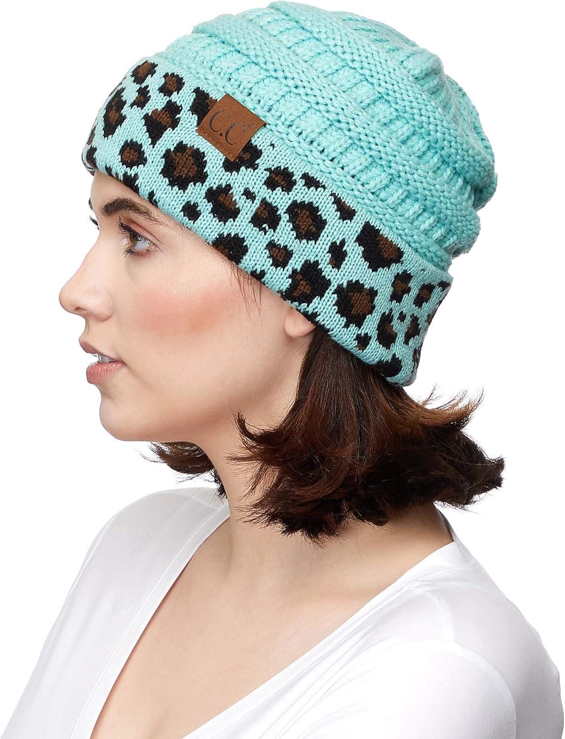 imageCC Hatsandscarf CC Exclusives Solid Color Beanie Tail Hat0 Leopard Mint
