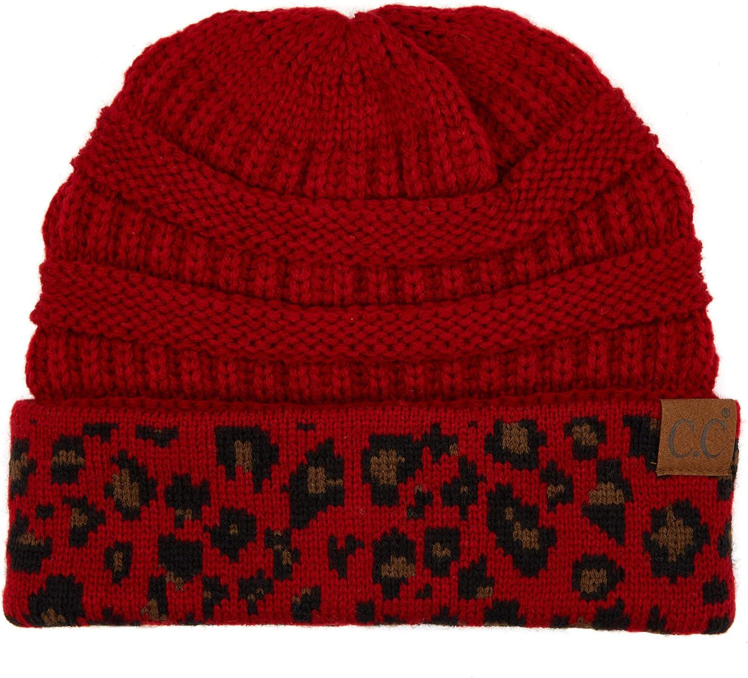 imageCC Hatsandscarf CC Exclusives Solid Color Beanie Tail Hat0 Leopard Red
