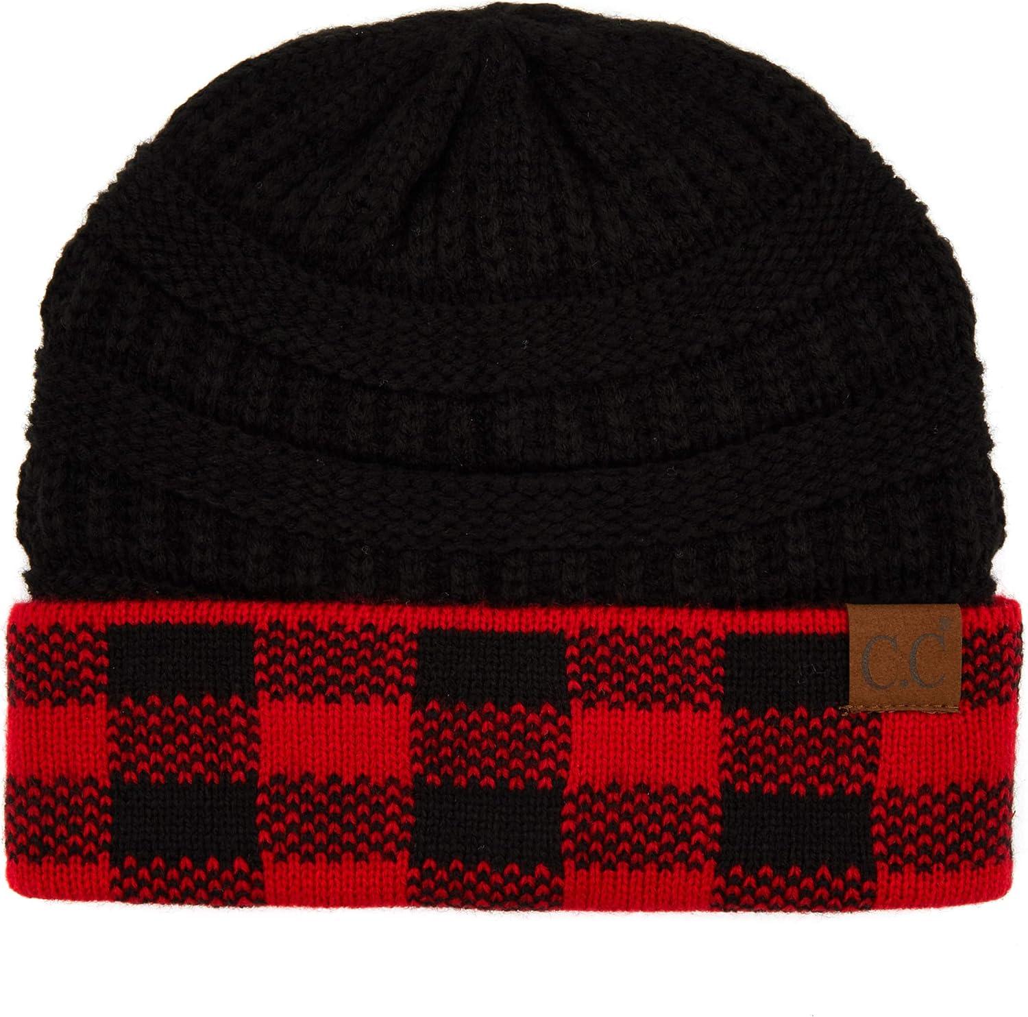 imageCC Hatsandscarf CC Exclusives Solid Color Beanie Tail Hat1 Buffalo CheckRed