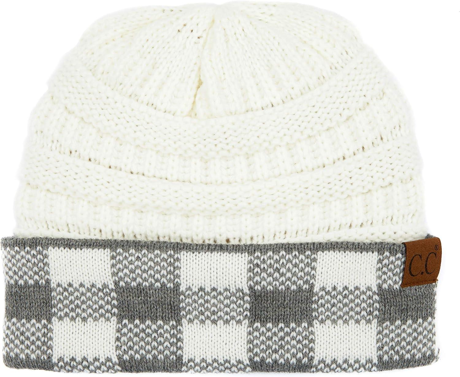 imageCC Hatsandscarf CC Exclusives Solid Color Beanie Tail Hat1 Buffalo CheckWhite