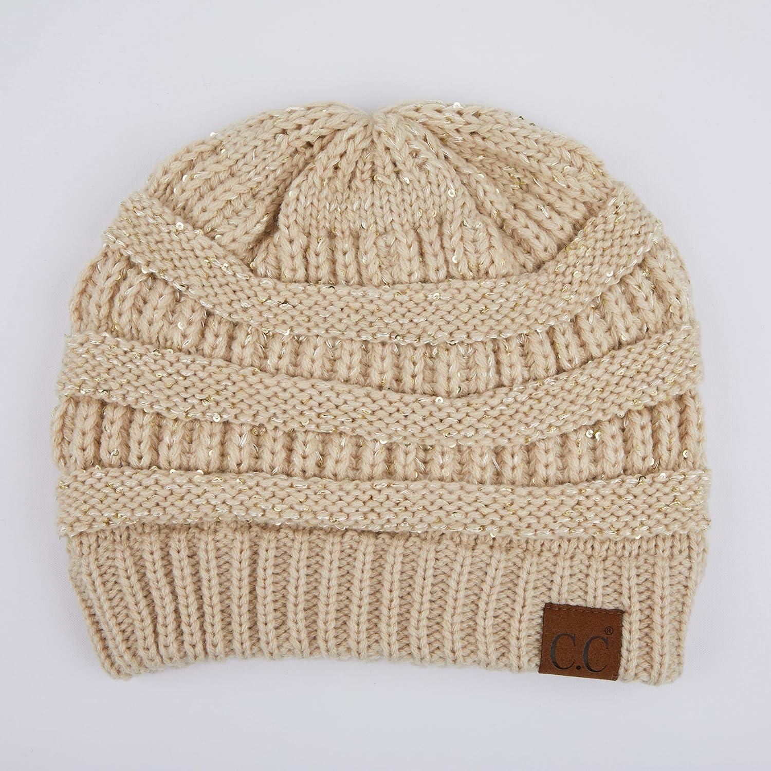 imageCC Hatsandscarf CC Exclusives Solid Color Beanie Tail HatSequin Beige
