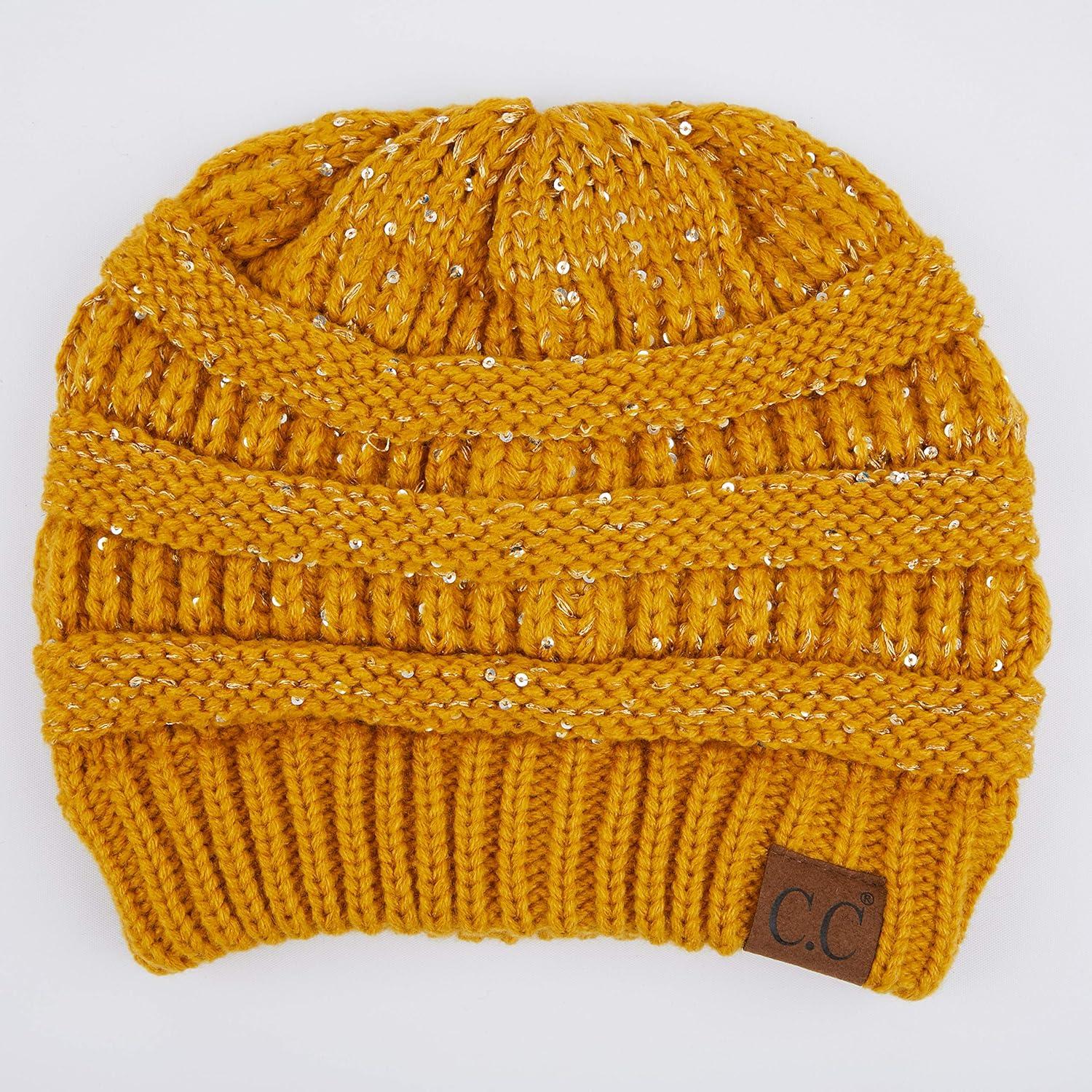 imageCC Hatsandscarf CC Exclusives Solid Color Beanie Tail HatSequin Mustard