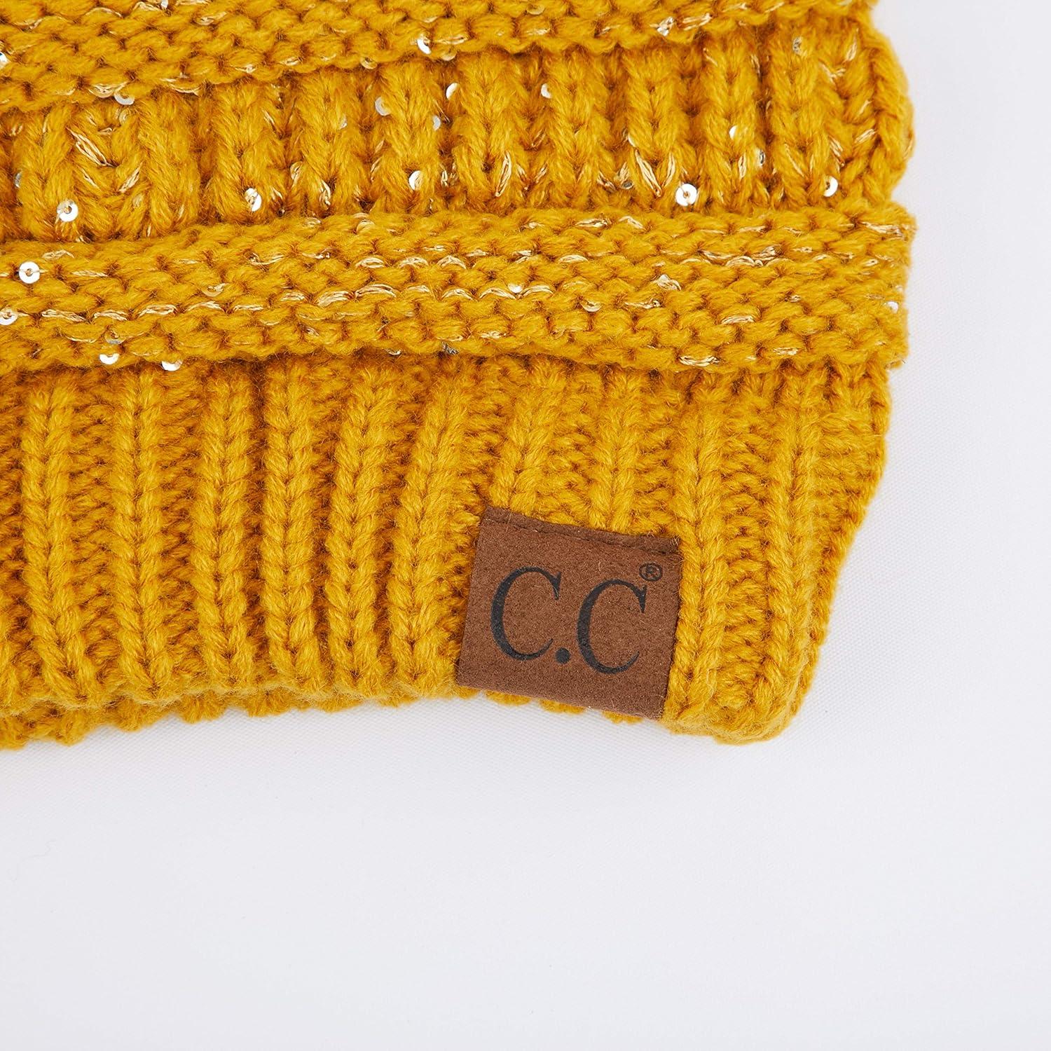 imageCC Hatsandscarf CC Exclusives Solid Color Beanie Tail HatSequin Mustard