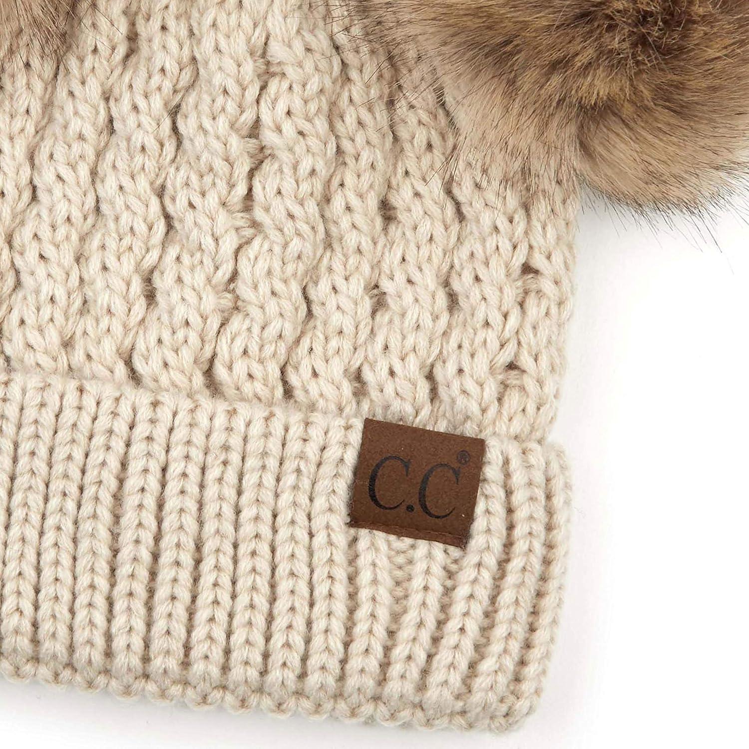 imageCC Hatsandscarf Exclusives Cable Knit Double Pom Winter Beanie HAT2055HAT23Beigenatural Pom